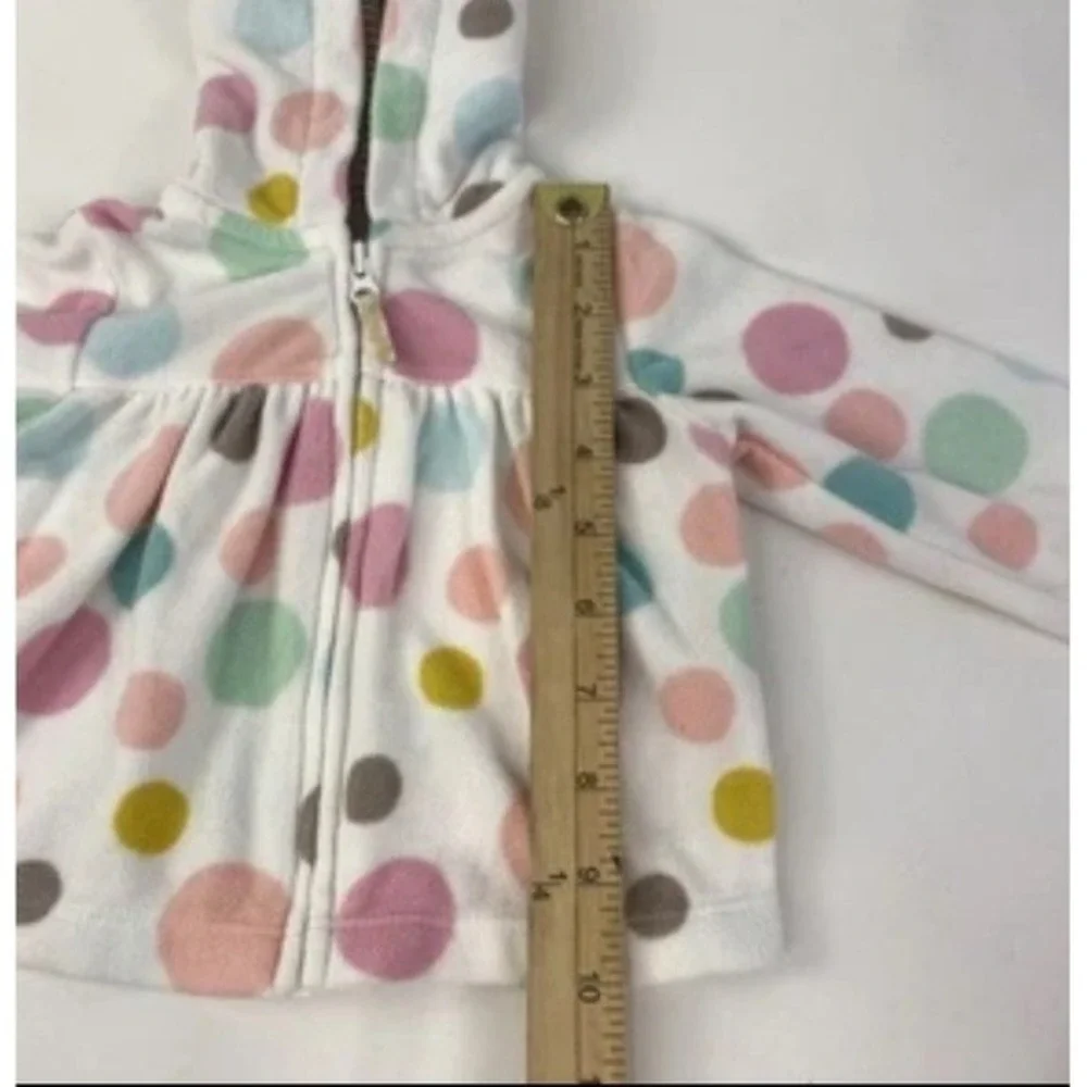 Carter's Fleece Zip Up Hoodies Kids 3M Multicolor Polka Dot Peach White 2 Pack